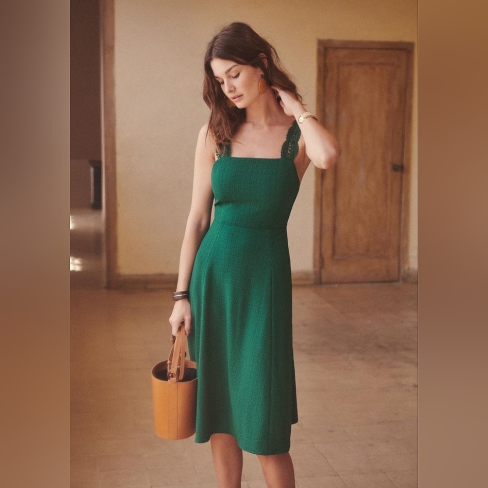 NWT Sezane Edna Dress Green/emerald Size 42